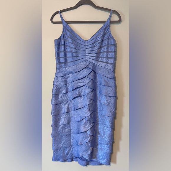 Adrianna Papell Dresses & Skirts - Adrianna Pappell Occations Tiered‎ Cocktail Dress Shimmer Dusty Blue Size 12